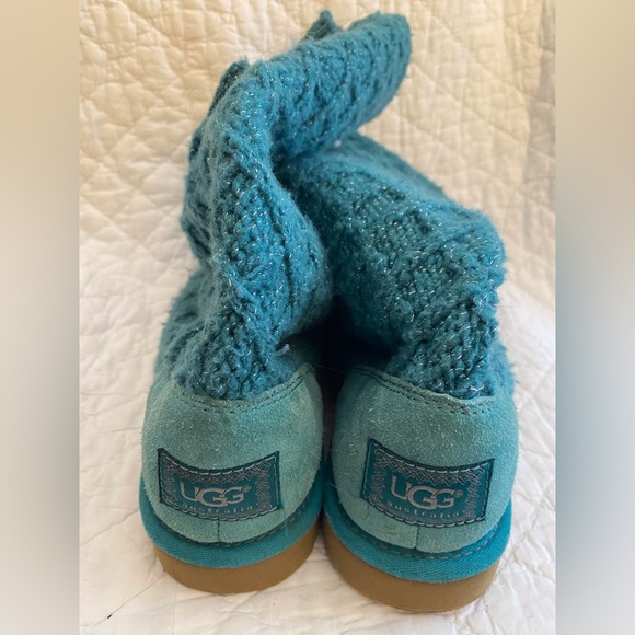 Ugg lattice knit tall sweater boot in aqua with silver sparkle ladies 7 - Picture 4 of 6